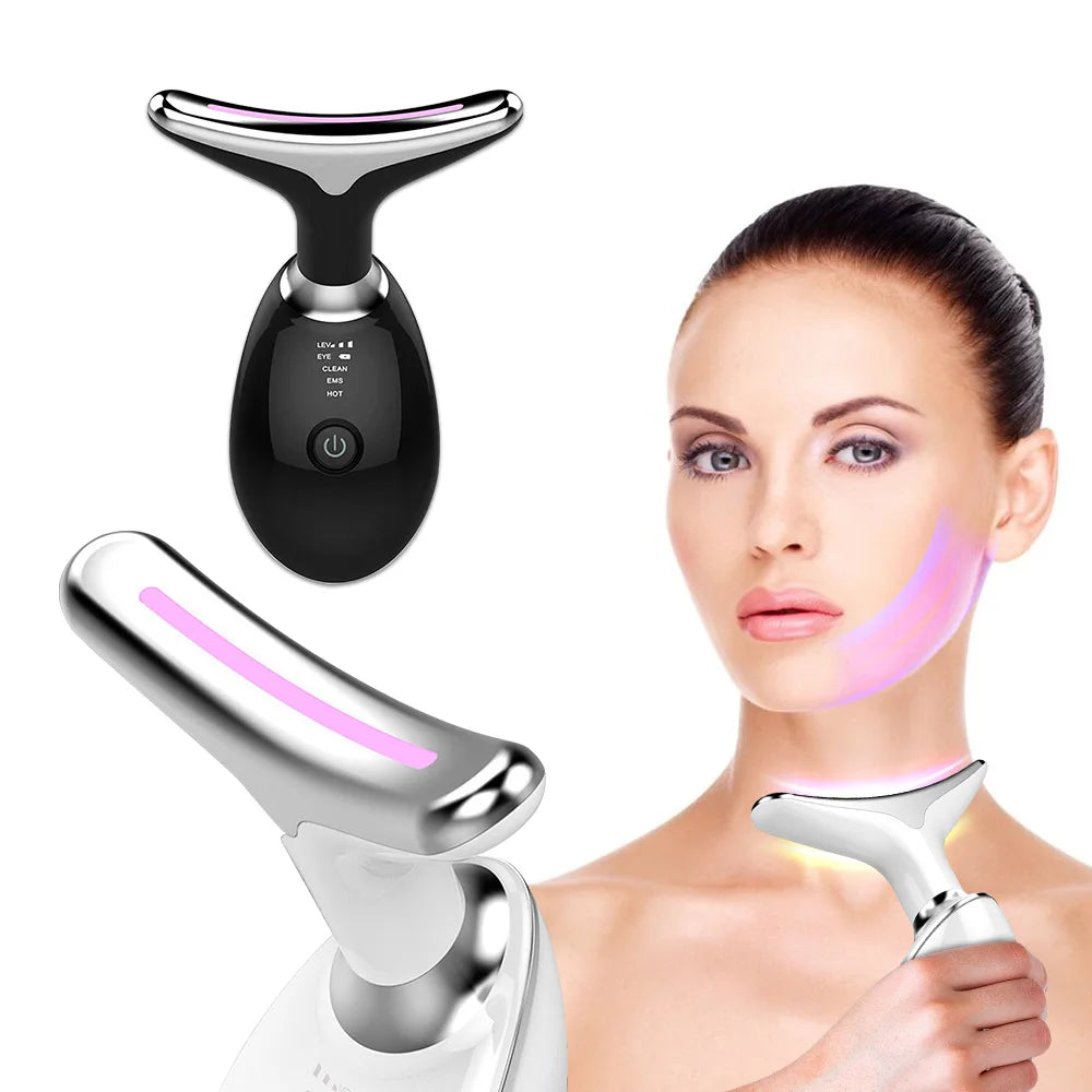 EMS Facial Massager LED Light Therapy Face Neck Lift Beauty Device Double Chin Remover Skin Rejuvenation Tightening Anti-Wrinkle